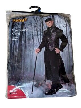 Spirit Halloween Mens XL Vampire Vest Long Gothic Costume Black